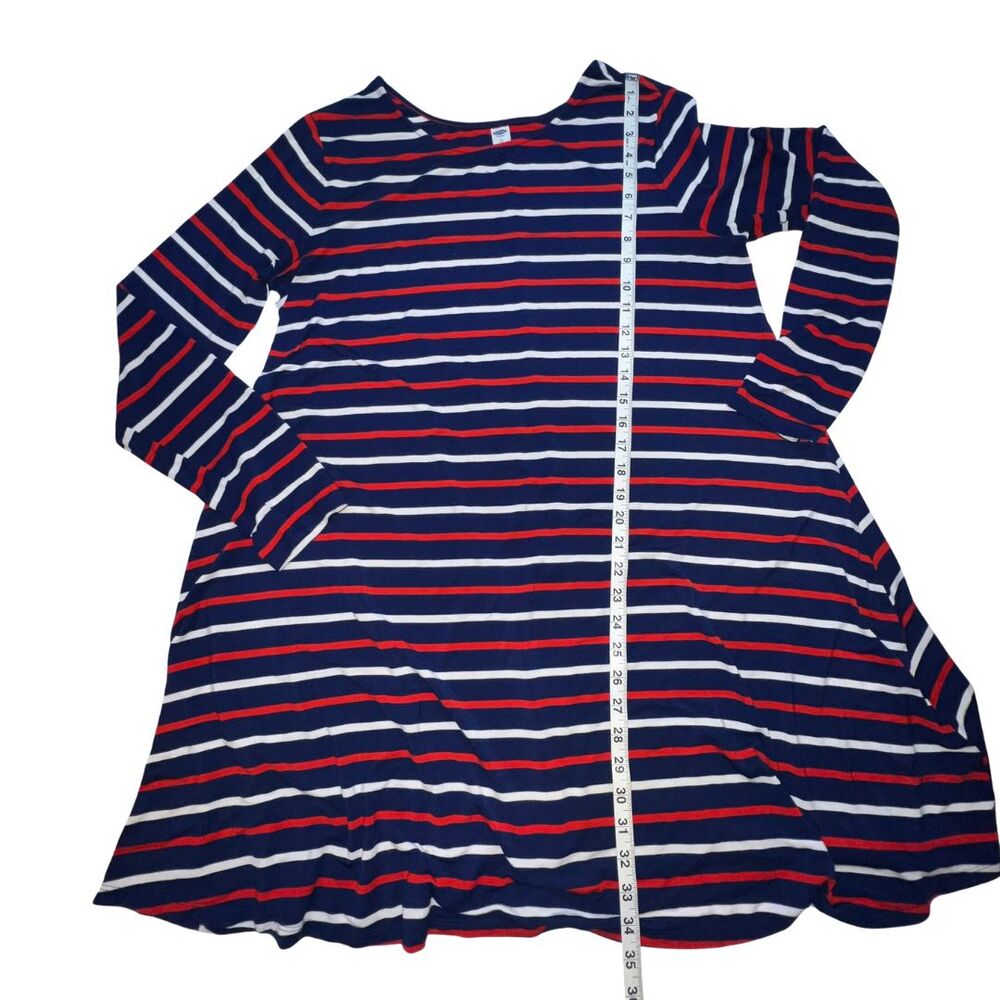 Old Navy Dress Women XL Fit Flare Midi A Line Long Sleeve Red White Blue Stripes - Picture 10 of 10